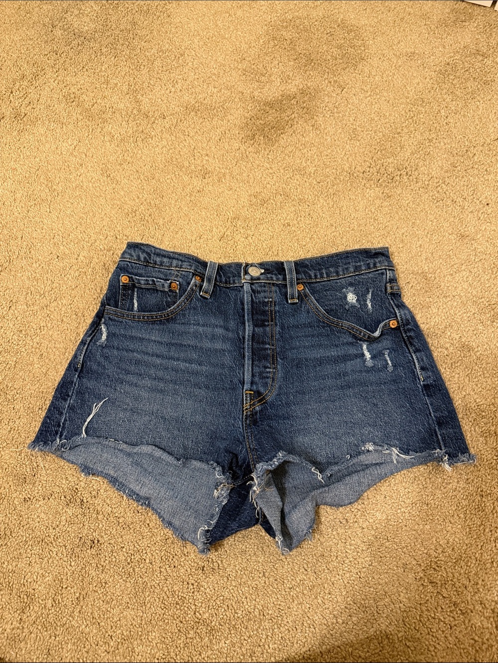 Women’s Dark Blue Distressed Denim Cutoff Shorts